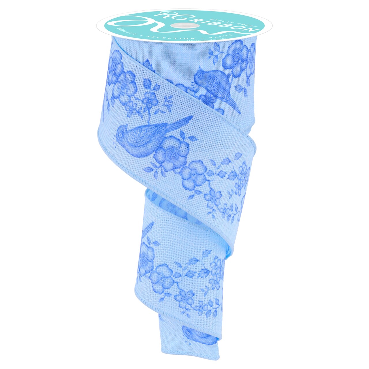 RG Ribbon 2.5" Chinoiserie Flowers and Birds Wired Ribbon - Blue, Multi - 10 Yards for Bows, Wreaths, Crafts, and Decorations